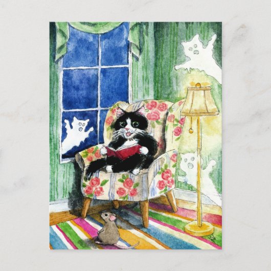 Carte Postale Halloween Cat Mouse Ghosts postcard (Devant)