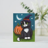 Carte Postale Halloween Chat de sorcière et illustration Citroui (Debout devant)