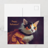 Carte Postale Halloween. Chat en costume de citrouille. (Devant / Derrière)