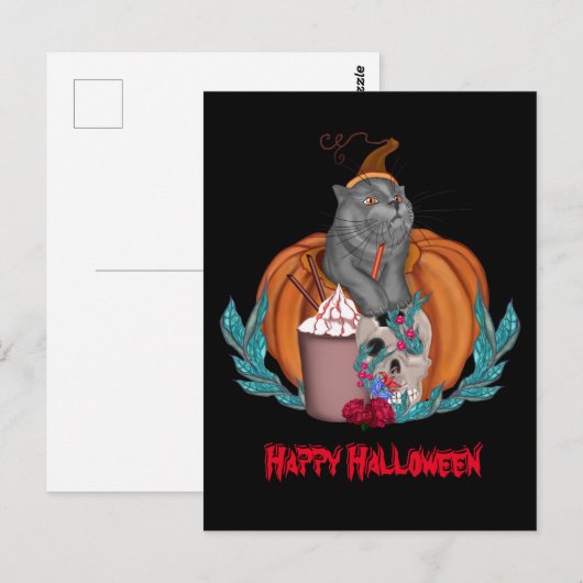 Carte Postale Halloween chat Happy Halloween (Devant / Derrière)