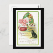 Carte Postale Halloween Chat noir et fille (Devant / Derrière)