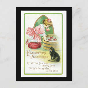 Carte Postale Halloween Chat noir et fille