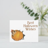 Carte Postale Halloween Chat noir et fille (Debout devant)