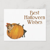 Carte Postale Halloween Chat noir et fille (Devant)