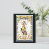 Carte Postale Halloween Chat noir et fille (Debout devant)