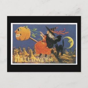 Carte Postale Halloween Chat noir et sorcière
