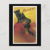 Carte Postale Halloween Chat noir et sorcière (Devant)