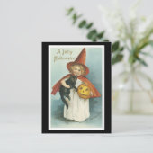 Carte Postale Halloween Chat noir et sorcière fille (Debout devant)