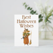 Carte Postale Halloween Chat noir et sorcière fille (Debout devant)