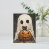 Carte Postale Halloween Chat noir & Fantôme - Éffrayant (Debout devant)