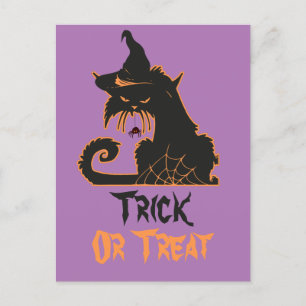 Carte Postale Halloween Chat Noir Sorcière Éffrayants Araignées