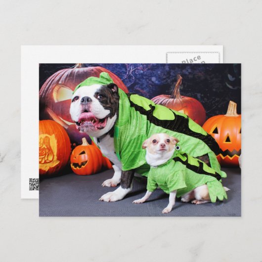 Carte Postale Halloween Chien-Chien-Chien Spike - Chihuahua Gizm (Devant / Derrière)