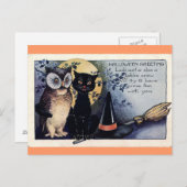 Carte postale Halloween Chouette et Chat Noir (Devant / Derrière)