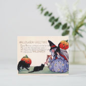 Carte postale Halloween Chouette vintage sorcière (Debout devant)