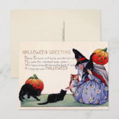 Carte postale Halloween Chouette vintage sorcière (Devant / Derrière)