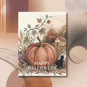 Carte Postale Halloween Citrouille Automne Cosy