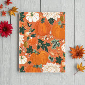 Carte Postale Halloween citrouille, Botanique Orange Vert Automn