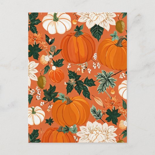 Carte Postale Halloween citrouille, Botanique Orange Vert Automn (Devant)