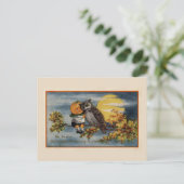 Carte Postale Halloween Citrouille Boy Owl Branche Arbre Lune Vi (Debout devant)