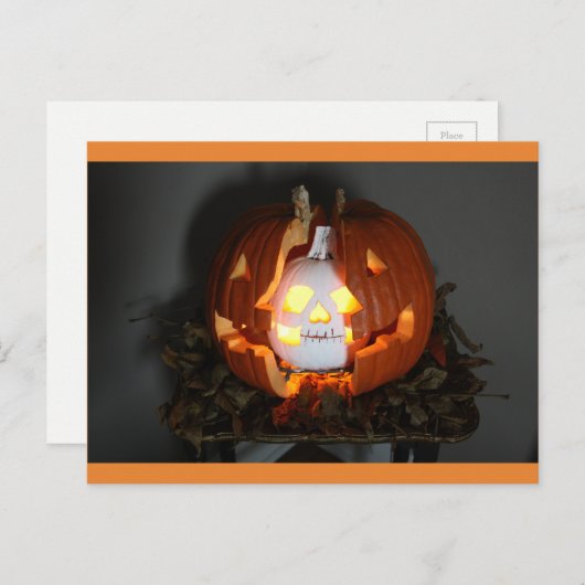 Carte postale Halloween Citrouille Jack-o'-lantern (Devant / Derrière)