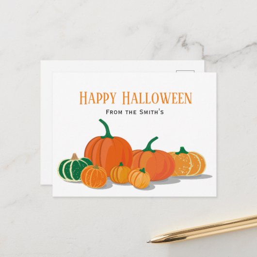 Carte Postale Halloween Citrouille orange (Devant/Arrière en situation)