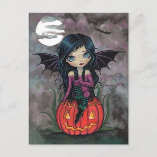 Carte postale Halloween Citrouille Pixie (Devant)
