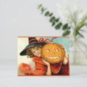 Carte postale Halloween Citrouille Sorcière Fille (Debout devant)