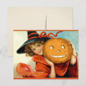 Carte postale Halloween Citrouille Sorcière Fille (Devant / Derrière)