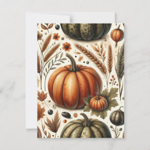 Carte Postale Halloween citrouille, verdure botanique et automne