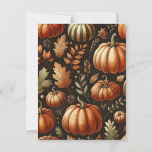 Carte Postale Halloween citrouille, verdure botanique et automne