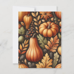 Carte Postale Halloween citrouille, verdure botanique et automne