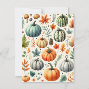 Carte Postale Halloween citrouille, verdure botanique et automne