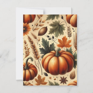 Carte Postale Halloween citrouille, verdure botanique et automne