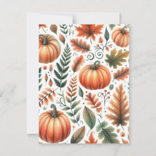 Carte Postale Halloween citrouille, verdure botanique et automne