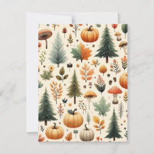 Carte Postale Halloween citrouille, verdure botanique et automne