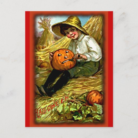 Carte postale Halloween Citrouille vintage pour la (Devant)