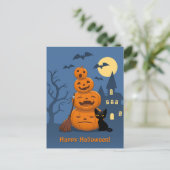 Carte Postale Halloween Citrouilles et chat noir (Debout devant)