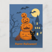 Carte Postale Halloween Citrouilles et chat noir (Devant)