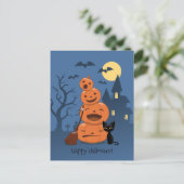 Carte Postale Halloween Citrouilles et chat noir (Debout devant)