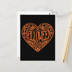 Carte Postale Halloween Cœur, Cœur Orange, Vacances
