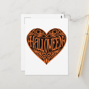 Carte Postale Halloween Cœur, Cœur Orange, Vacances