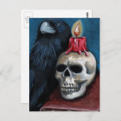 Carte Postale Halloween corbeau, crâne et peinture aux bougies (Devant / Derrière)