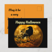 Carte postale Halloween Corbeau Et Lune (Devant / Derrière)