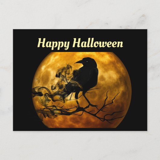 Carte postale Halloween Corbeau Et Lune (Devant)