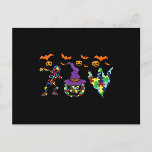Carte Postale Halloween costume Autism Awareness Pumkin Witch P (Devant)