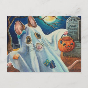Carte Postale Halloween Costume Fantôme Souris Aquarelle Art