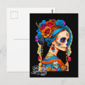 Carte Postale Halloween crâne de sucre, Dia de los Muertos (Devant / Derrière)