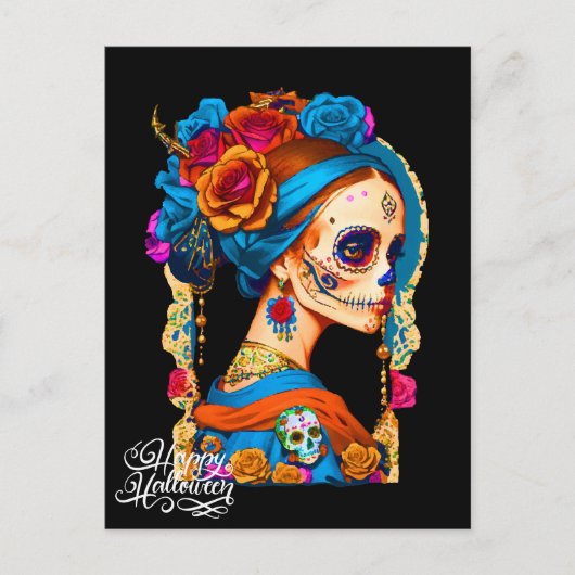 Carte Postale Halloween crâne de sucre, Dia de los Muertos (Devant)