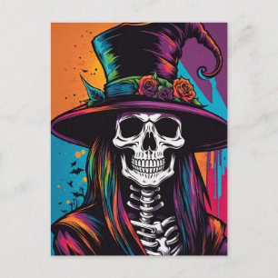Carte Postale Halloween crâne Déplaisant coloré
