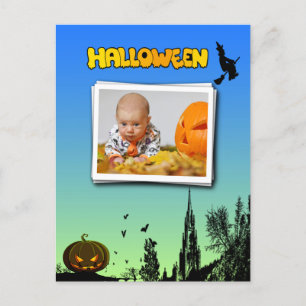 Carte Postale Halloween Crépuscule avec Cadre de Photo Sorcière 